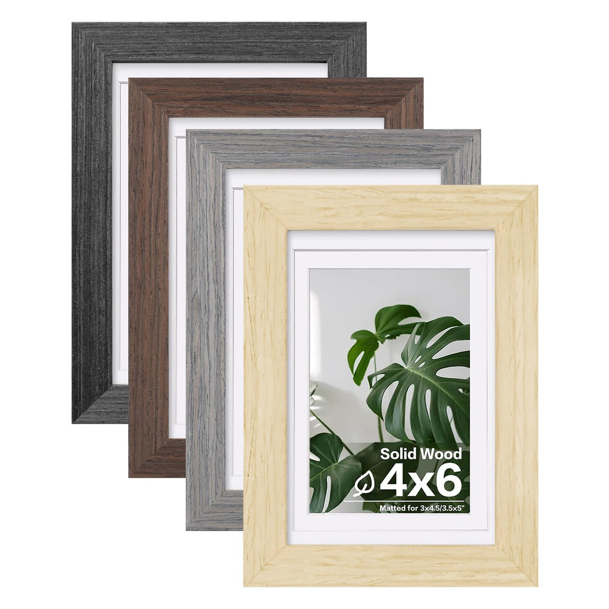 Egofine 8x10 Picture Frames Set of 4, Made of Solid Wood Covered by Plexiglass 4x6 and 5x7 with Mat or 8x10 without Mat, for Table Top Display and Wall Mounting Photo Frame Black