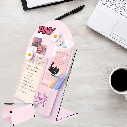Pink Magnetic Desktop Message Board, Magnetic Display Stand, Suitable for Office Desks, Home, Kitchen Decoration Message Board, for Notes, Photos, and to-Do Lists