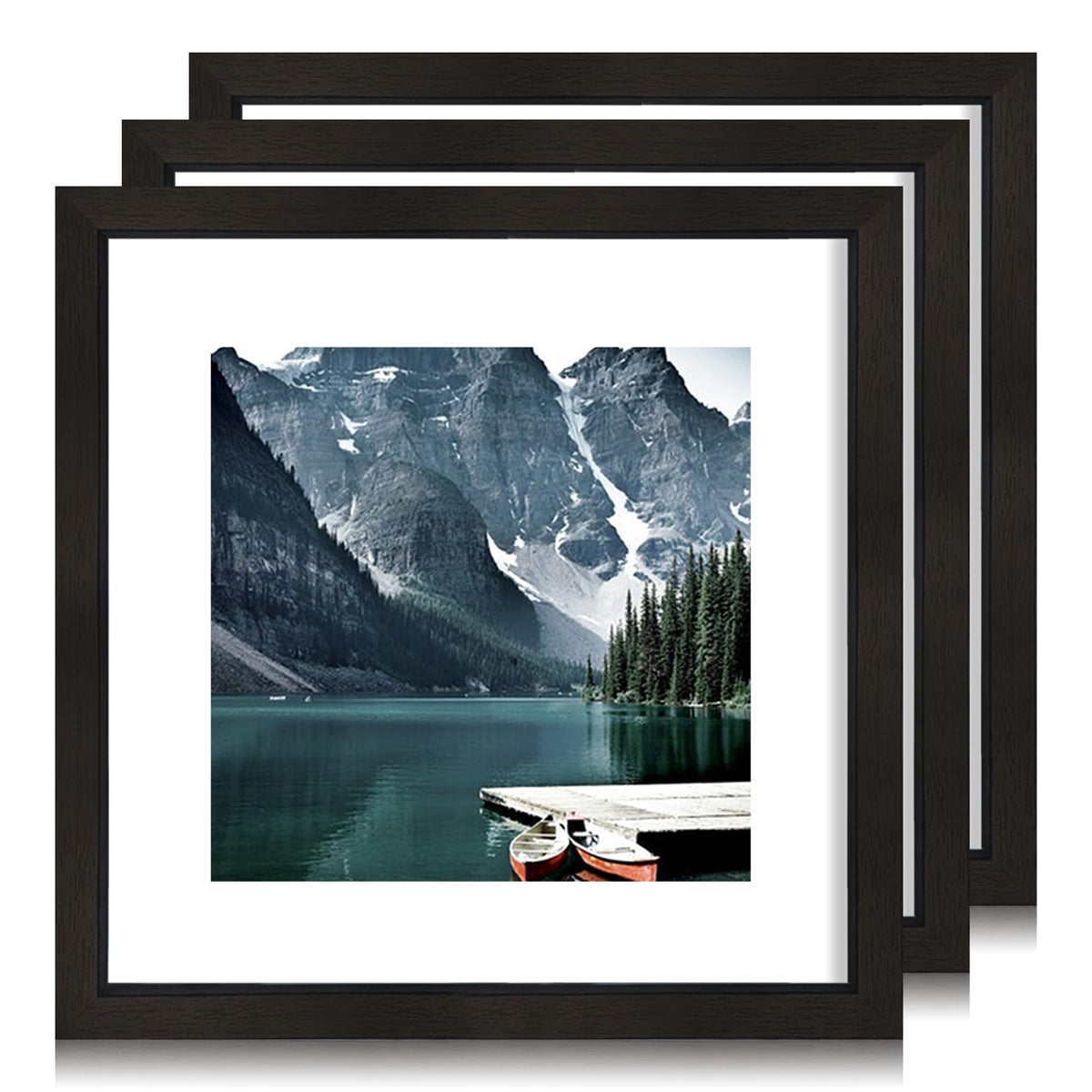 Hongkee 12x12 White Picture Frames Set of 3, Real Glass, Wood Frame,Mat 8x8