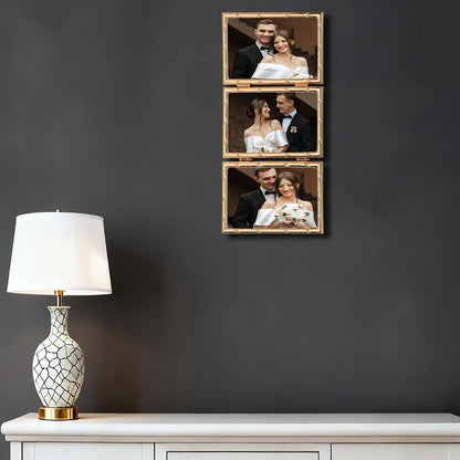YiPinYin Dark Gold 4x6'' Bamboo Detail Designs Hinged Triple Metal Picture Frame,Elegant Gold Plated Wedding Photo Frames With Soft Touch Velvet Backing for Desktop and Wall Décor