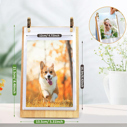 4x6 Desk Flip Photo Album Small Office Desktop Wooden 4x6 Picture Frame Vertical Standing, 4x6in Portrait Family Photo Collections Tabletop