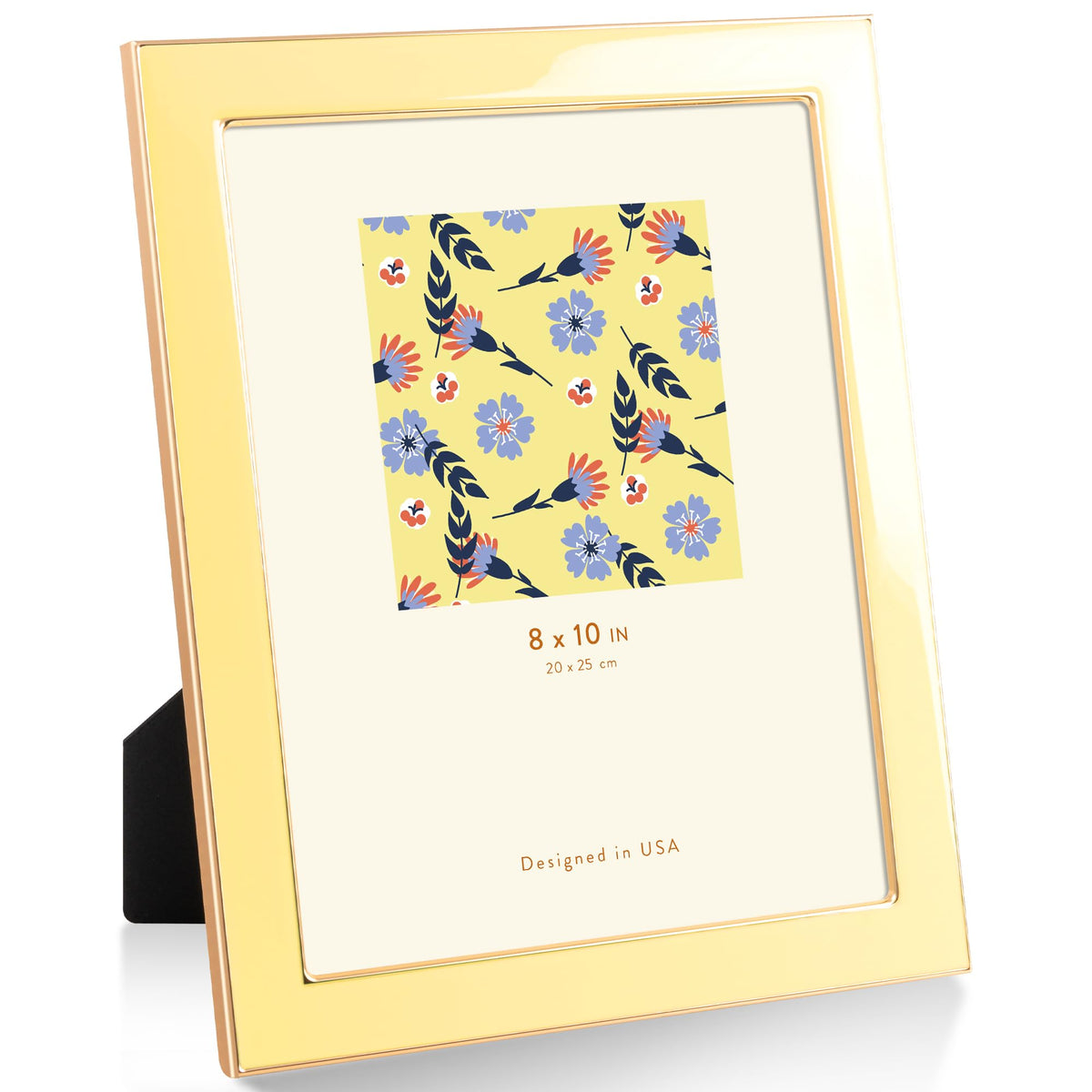 4x6 Enamel Picture Frame with Gold Metal Edge & HD Tempered Glass, Yellow