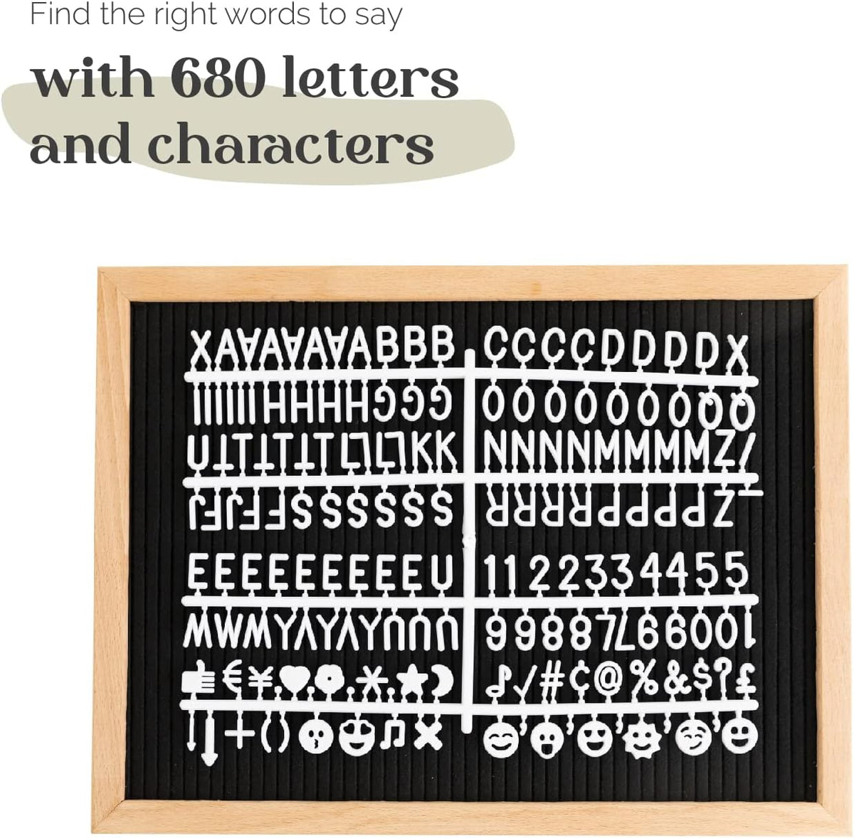 Felt Letter Board - 680 Letters, Numbers & Symbols, 16 x 12 inch, Changeable Message Board for Notes & Announcements, Wood Frame, 2 Storage Bags, Light Brown Frame