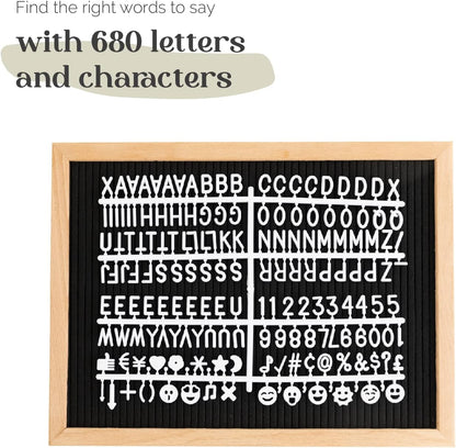 Felt Letter Board - 680 Letters, Numbers & Symbols, 16 x 12 inch, Changeable Message Board for Notes & Announcements, Wood Frame, 2 Storage Bags, Light Brown Frame