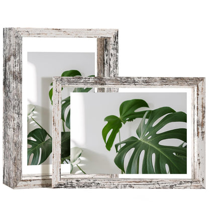 Egofine 5x7 Floating Frames Set of 2, Double Plexiglass Picture Frame, Made of Solid Wood Display Any Size Photo up to 5x7, Wall Mount or Tabletop Standing, Natural Wood