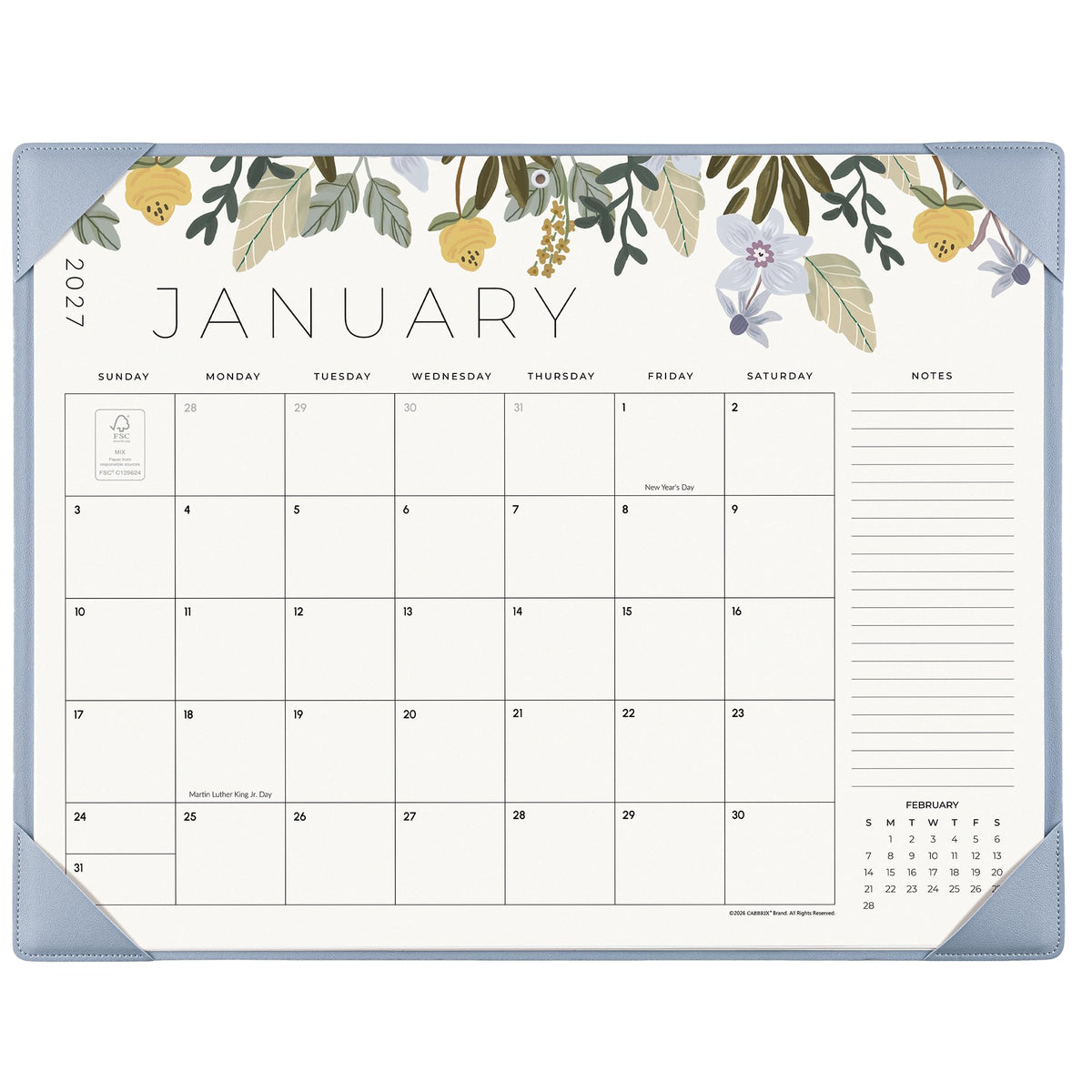 Desk Calendar 2027 with Desktop Mat, Cabbrix Large Desk Pad Calendar 22 x 17 Inch 18 Months Runs From January 2027 to June 2028, Floral Design Calendar 2027 for Home School and Office (Green)