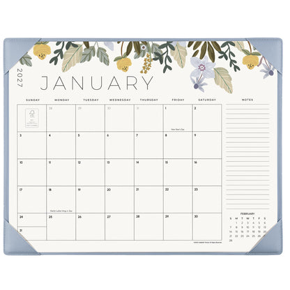 Desk Calendar 2027 with Desktop Mat, Cabbrix Large Desk Pad Calendar 22 x 17 Inch 18 Months Runs From January 2027 to June 2028, Floral Design Calendar 2027 for Home School and Office (Green)