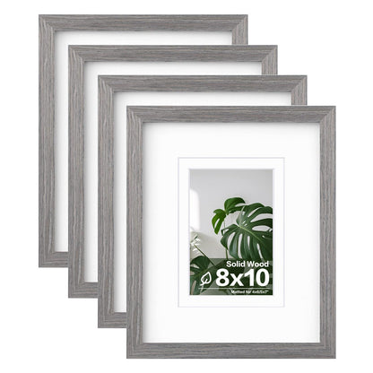 Egofine 8x10 Picture Frames Set of 4, Made of Solid Wood Covered by Plexiglass 4x6 and 5x7 with Mat or 8x10 without Mat, for Table Top Display and Wall Mounting Photo Frame Black
