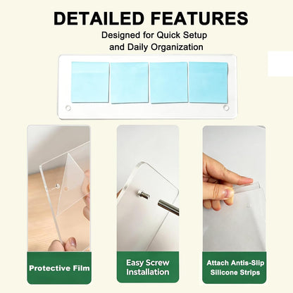 Monitor Memo Board Holder for Computer, 14" x 5" Acrylic Sticky Note Holder