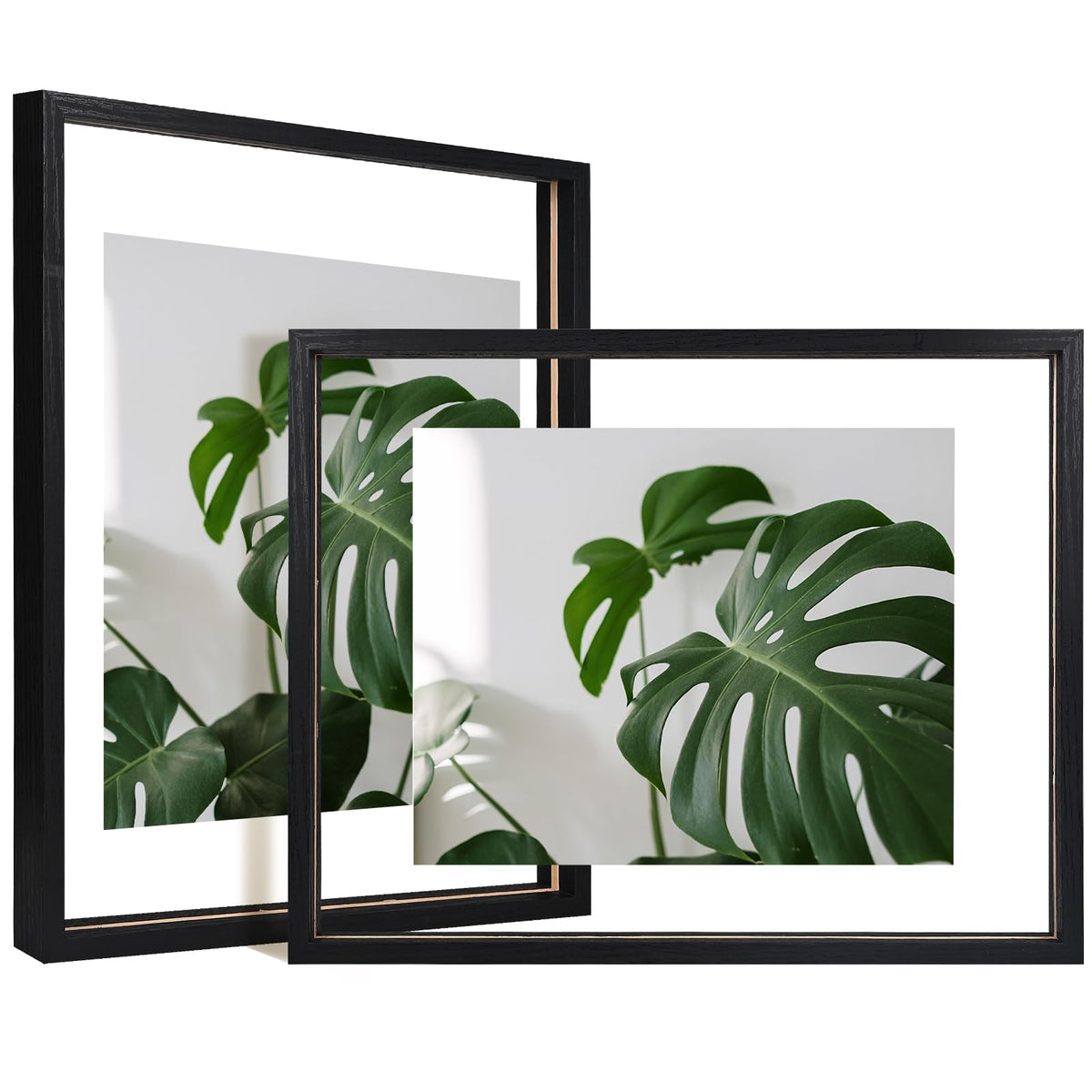 Egofine 5x7 Floating Frames Set of 2, Double Plexiglass Picture Frame, Made of Solid Wood Display Any Size Photo up to 5x7, Wall Mount or Tabletop Standing, Natural Wood