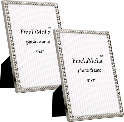 5x7'' Silver Rope Design Metal Picture Frames with Hi Quality Velvet Backing and Real Glass Front,Silver Photo Frame 7x5'' for Desktop Display Or Wall Hanging