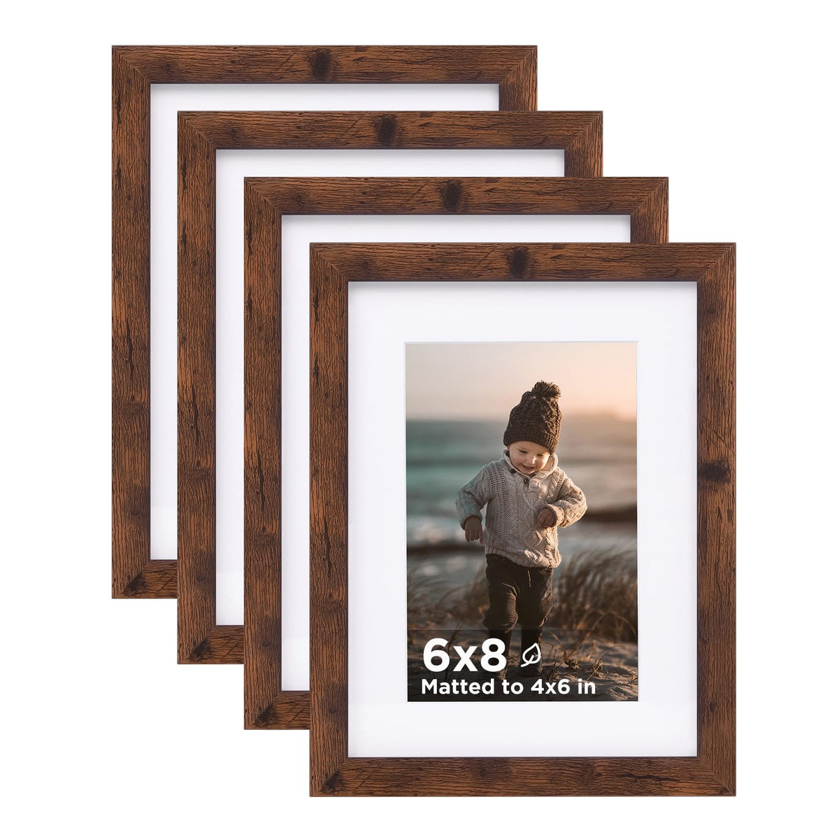 KINLINK 5x7 Picture Frames, Mix Color Photo Frames with Plexiglass for Picture 4x6 with Mat or 5x7 without Mat, Composite Wood Picture Frames for Table Top and Wall Mounting, Set of 4