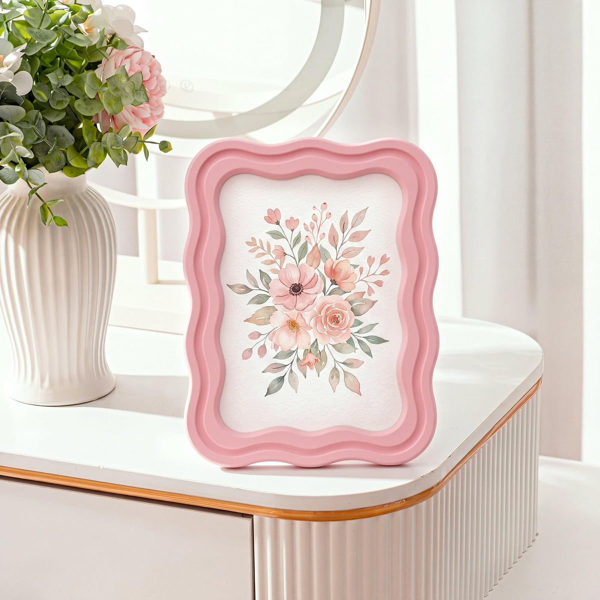 3 Pack 4 x 6 Inch Scalloped Picture Frame with Real Glass, Retro Colors