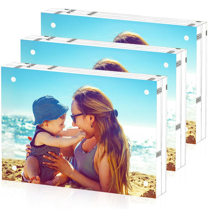 HELPLEX Acrylic Frames, 2 Pack 5x7, 24mm Thicker Frameless Clear Picture Frame, Double Sided Magnetic, Free Standing Desktop Display