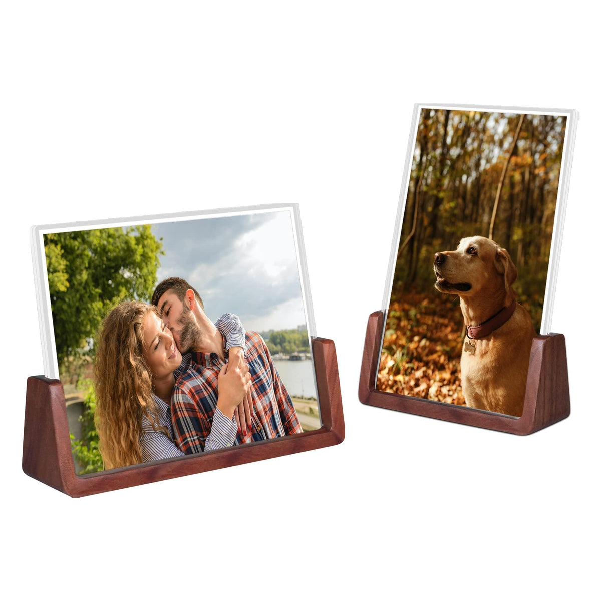 4x6 Picture Frame - 2 Pack, Rustic Wooden Photo Frame with Walnut Wood Base and High Definition Acrylic Glass Covers for Tabletop or Desktop Display (4x6 inch, Horizontal + Vertical)