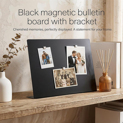 2 Pcs Black Magnetic Board, 16 x 12 Inch Magnet Board with Stand Metal Tabletop Memo Boards for Menu, Notes, Photos, School, Home, Office