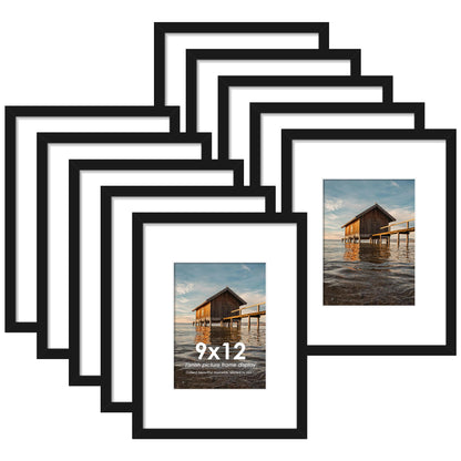 12x12 Picture Frame Sef of 10, for Wall Gallery Decor, Black