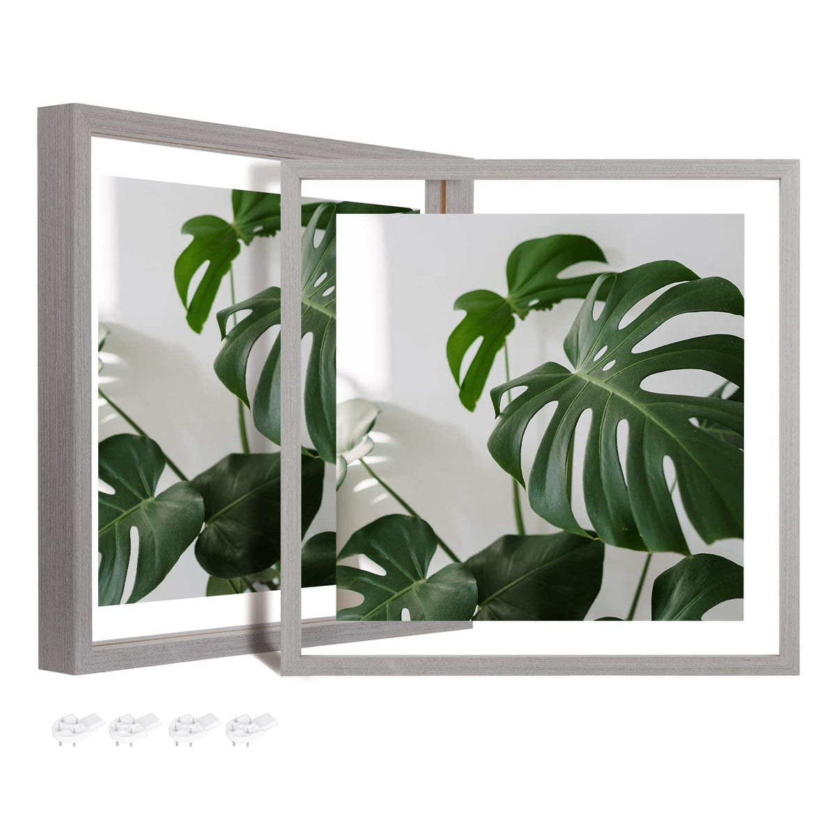 Egofine 5x7 Floating Frames Set of 2, Double Plexiglass Picture Frame, Made of Solid Wood Display Any Size Photo up to 5x7, Wall Mount or Tabletop Standing, Natural Wood