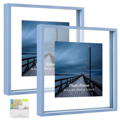 MUYE 5x7 Floating Frame Set of 2,Double Glass Rustic Photo Frame for Wall Hanging or Tabletop Standing,Also Display 4x6 or 3x5 Photo for Floating Effect,Natural