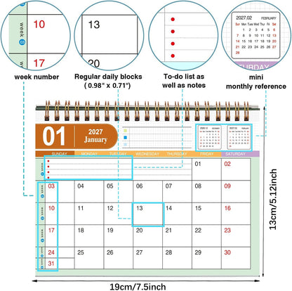 Small Desk Calendar 2027-2028, Standing Flip Desktop Calendar from January 2027 to June 2028 - Metal Ring Twin-Wire Binding Monthly Desktop Calendar for Home Office School (Black)