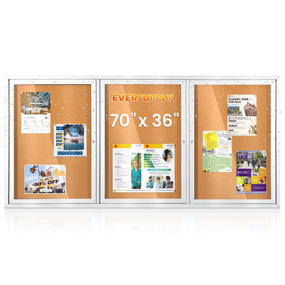 36x24 in Outdoor Bulletin Board Enclosed Display Case, Grey Felt & Black