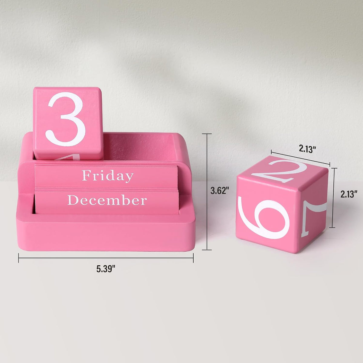 Wooden Block Calendar for Desk, Daily Desktop Perpetual Desk Calendar, Modern Farmhouse Aesthetic Desk Accessories for Home Office Decor, Teacher, Classroom, Reusable Yearly, Pink