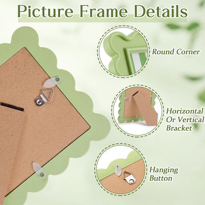 AceOrbit 4x6 Inches Light Green Flower Wavy Scalloped Picture Frame Cute