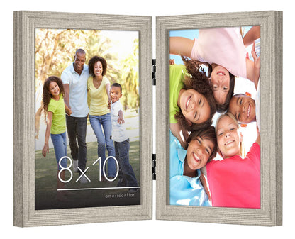 Americanflat Hinged 8x10 Picture Frame with Shatter-Resistant Glass - Double Picture Frames with Engineered Wood - Signature Collection - Photo Frame for Tabletop Display - Black