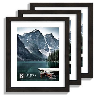 Hongkee 12x12 White Picture Frames Set of 3, Real Glass, Wood Frame,Mat 8x8