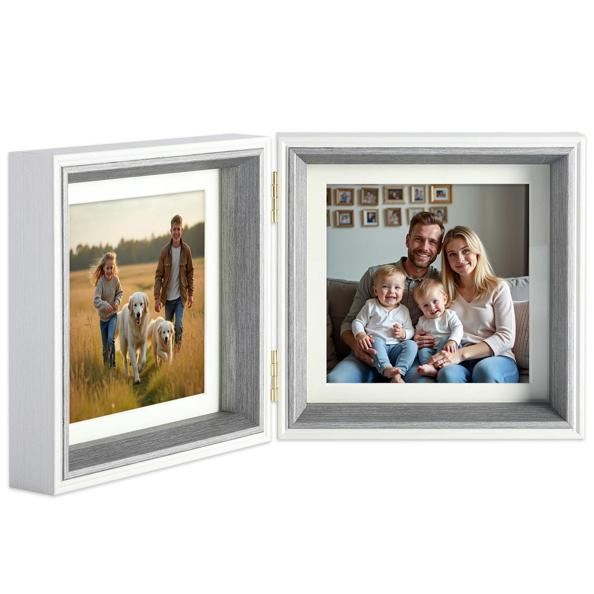 5x5 Double Hinged Picture Frame with Real Glass, PS06-WGB5