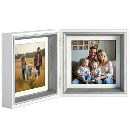 5x5 Double Hinged Picture Frame with Real Glass, PS06-WGB5