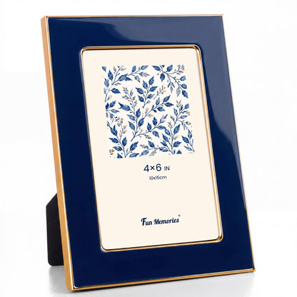 Fun Memories 4x6 Enamel Picture Frame with HD-Tempered Glass, Gold Metal Edge with Easel, Vertical & Horizontal Display, Wall and Tabletop Display Family Photo Gallery (White Enamel,1P)