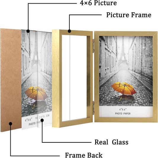 4x6 Triple Picture Frame 3 Picture Frames with Glass Gold
