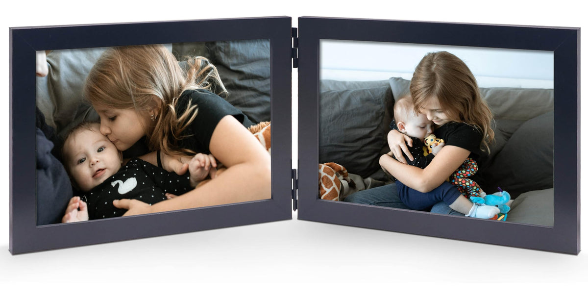 Double 5x7 Horizontal Picture Frame, White Clean-Lined Wood