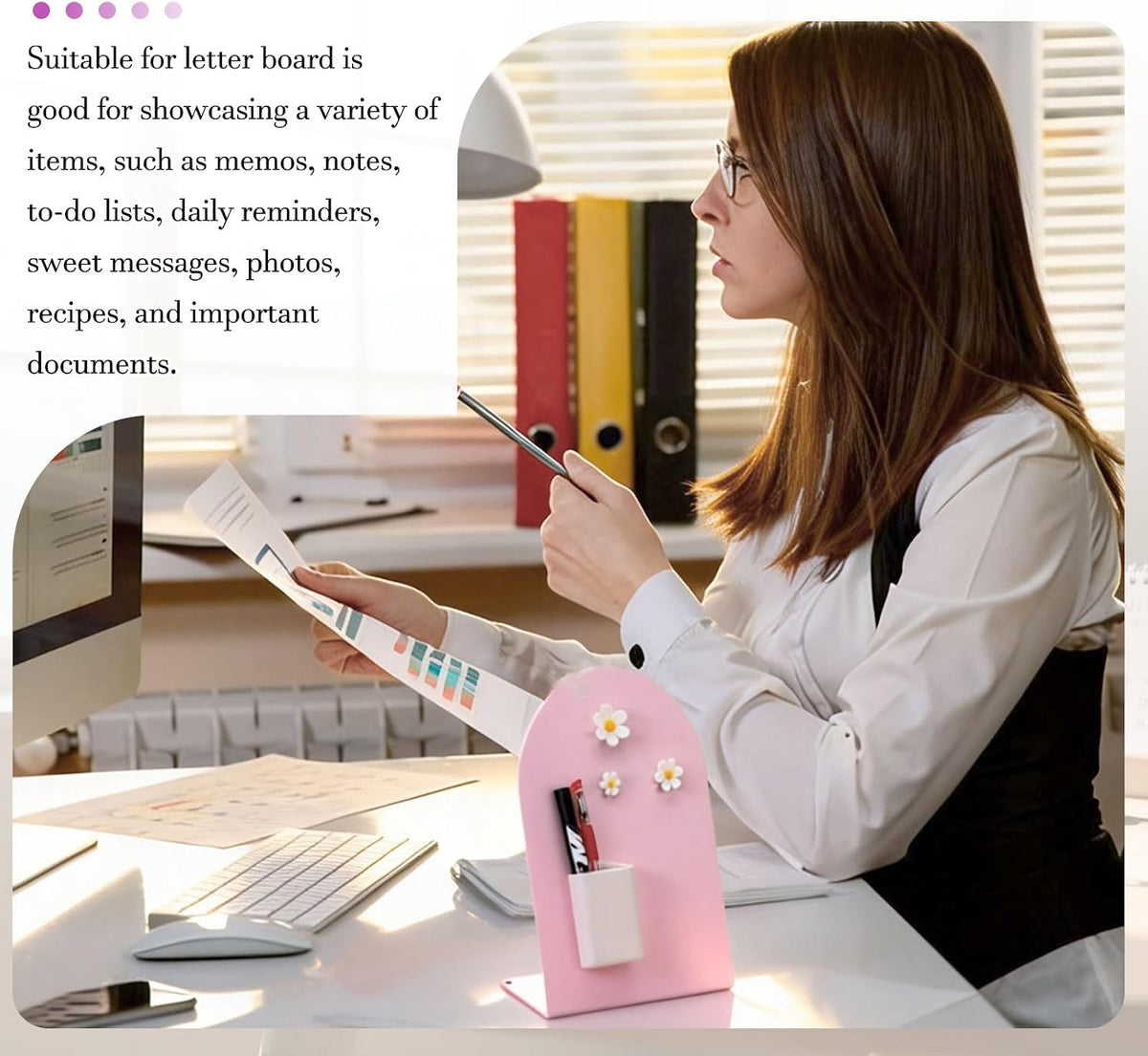 PATIKIL Magnetic Bulletin Board, W/ 3 Flower Magnets&Pen Holder