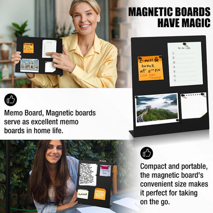 2 Pack Magnetic Bulletin Board Set, Magnetic Display Board, Small Desktop Magnet Stand, Contains Pen & 12 Magnet Clasps, for Home, School, Kitchen, Office Notice Display 12.6×11×2.6 inches