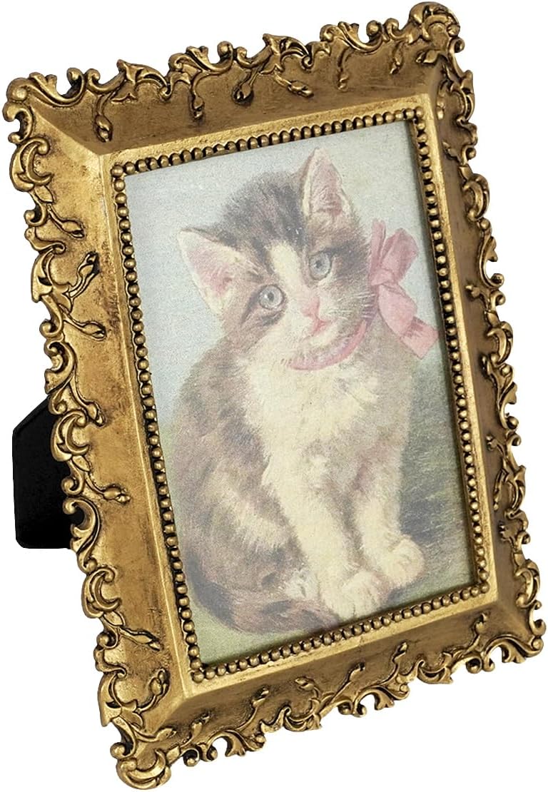 Vintage Picture Frame 3.5x5 Gold Metal Natural Flower Vine with Real Glass