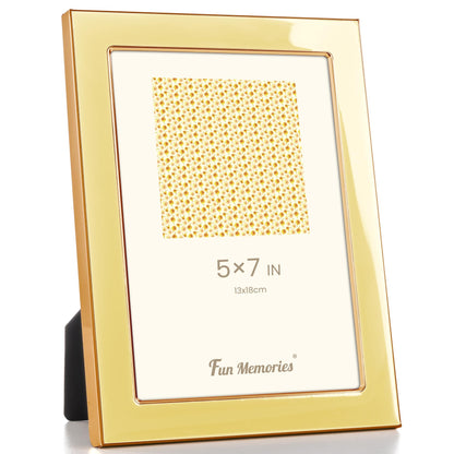 Fun Memories 4x6 Enamel Picture Frame with HD-Tempered Glass, Gold Metal Edge with Easel, Vertical & Horizontal Display, Wall and Tabletop Display Family Photo Gallery (White Enamel,1P)
