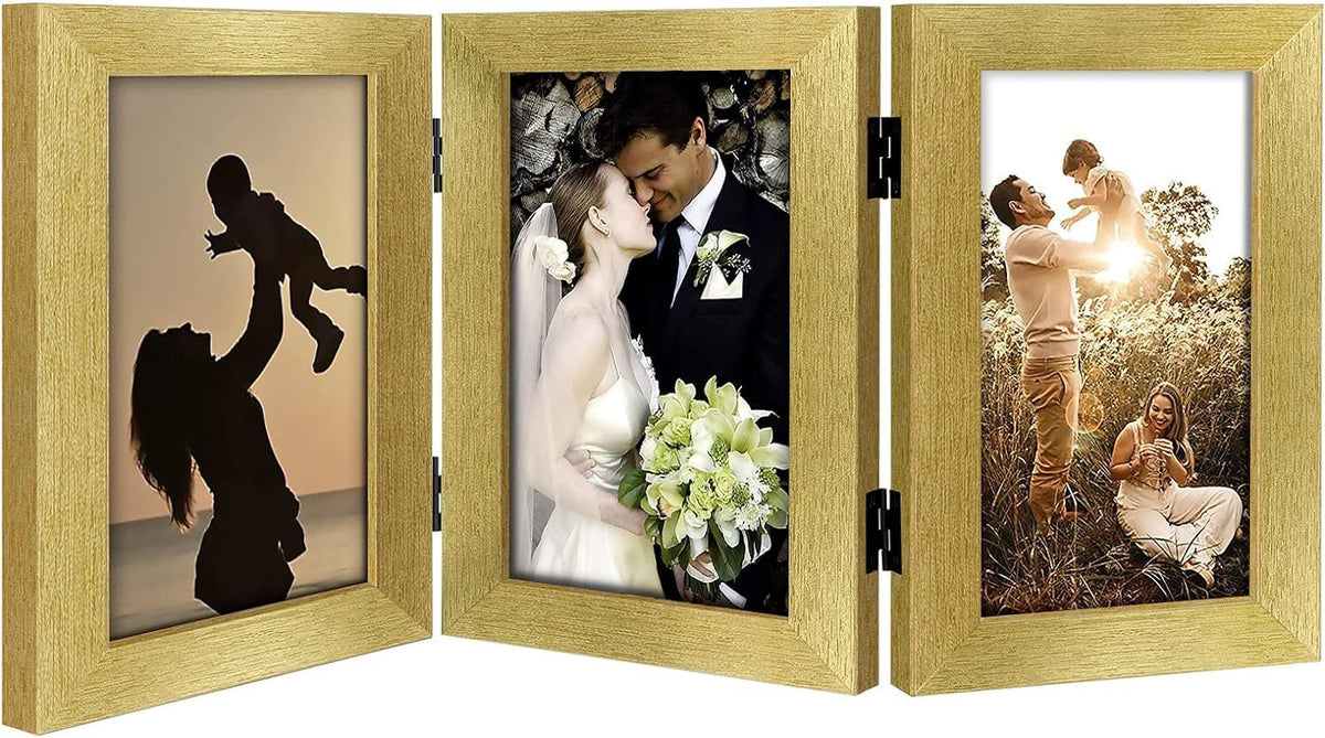 Golden State Art, 5x7 Triple Picture Frame Black- Real Glass, 1 Pack