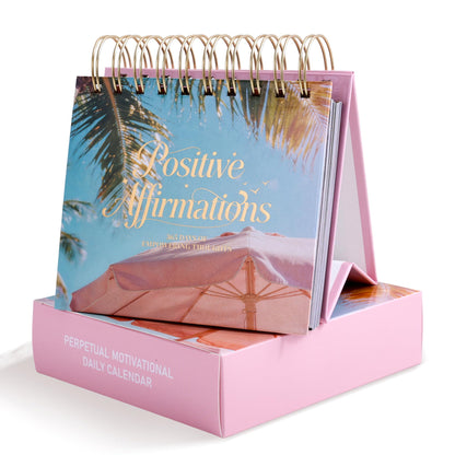 365-Day Inspirational Desk Calendar for Women - Large Coil Bound Motivational Desktop Decorations Calendar with Daily Affirmations - Cute Positive Office Desk Decor Gifts for Women (Beige)