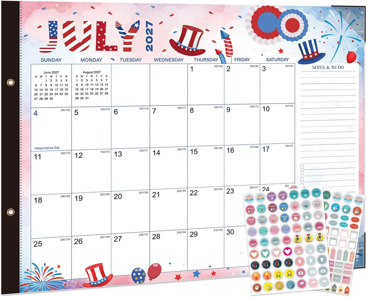 2027-2028 Desk Calendar - 22" x 17", 18 Month Desk Calendar January 2027 - June 2028, Large Monthly Desktop Calendar with Plastic Cover, Thick Paper, Corner Protectors (2 Stickers Included)