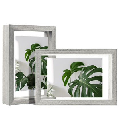 Egofine 5x7 Floating Frames Set of 2, Double Plexiglass Picture Frame, Made of Solid Wood Display Any Size Photo up to 5x7, Wall Mount or Tabletop Standing, Natural Wood