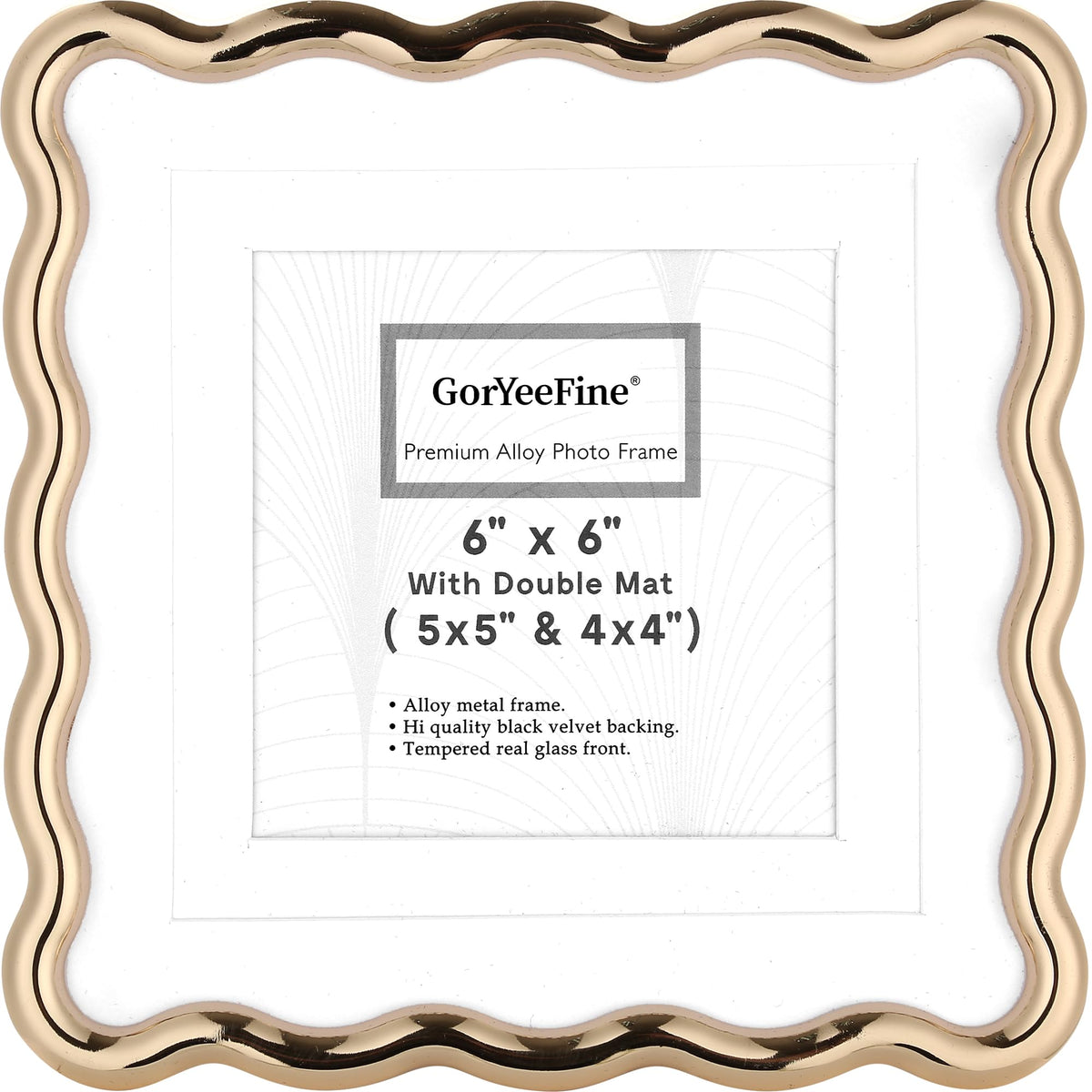 Gold 4 x 6'' High-End Zinc Alloy Picture Frame with Wave Design - Modern Glamour 6x4'' Pictures Frames for Desktop and Wall Décor