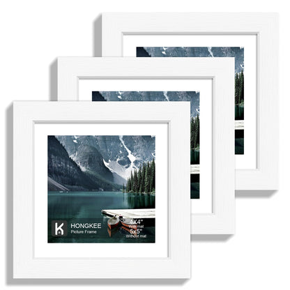 Hongkee 12x12 White Picture Frames Set of 3, Real Glass, Wood Frame,Mat 8x8