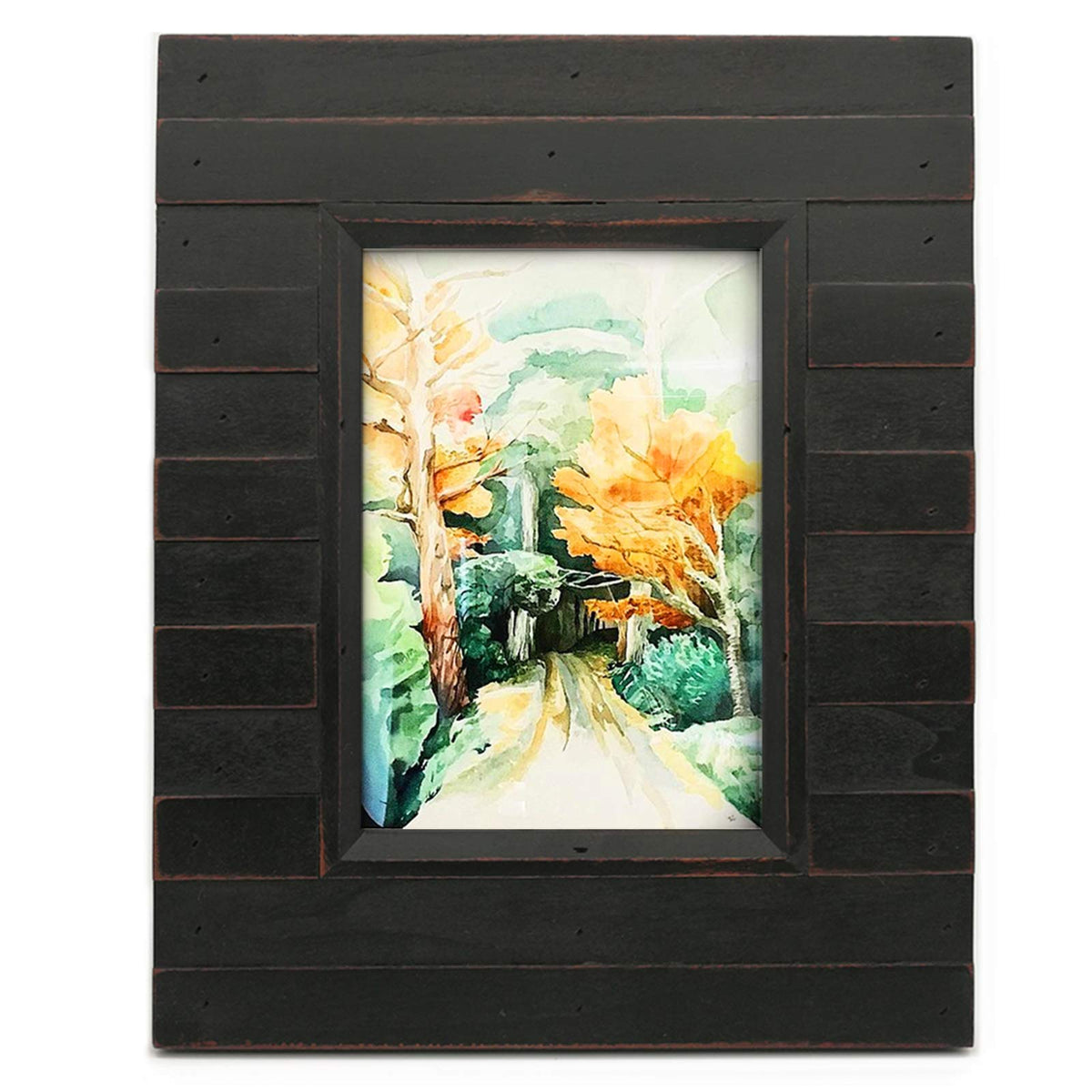 Eosglac Wooden 5x7 inch Picture Frame, Wood Plank Design with Rustic Brown Finish, Wall Mounting or Tabletop Display, Handmade Photo Frame