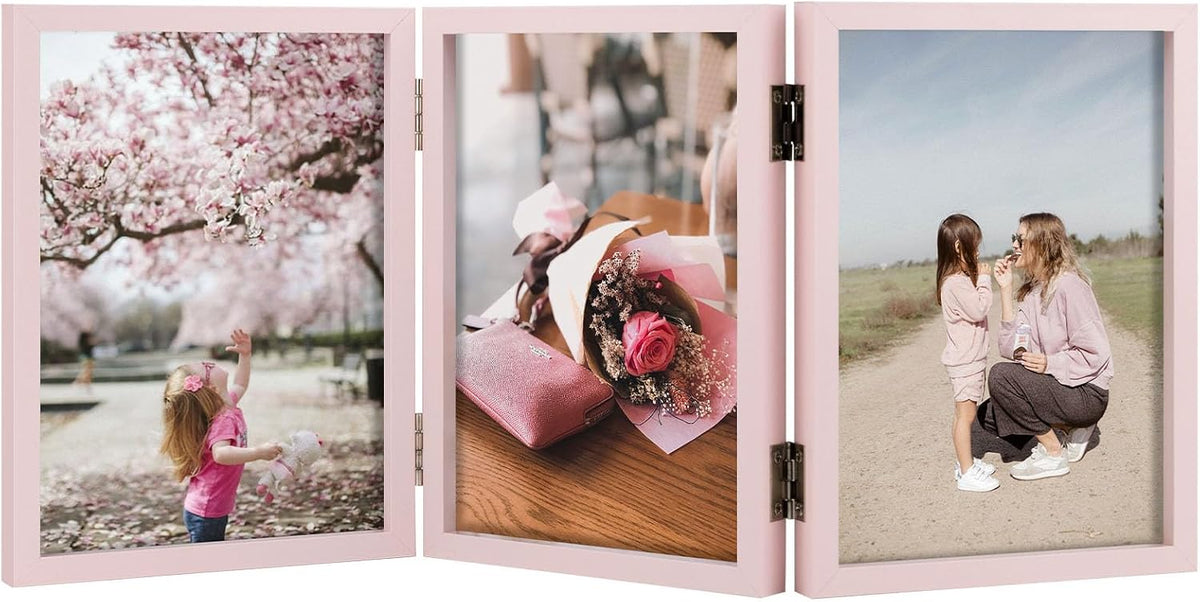 5x7 Triple Picture Frame Tabletop Display for Photos Pink