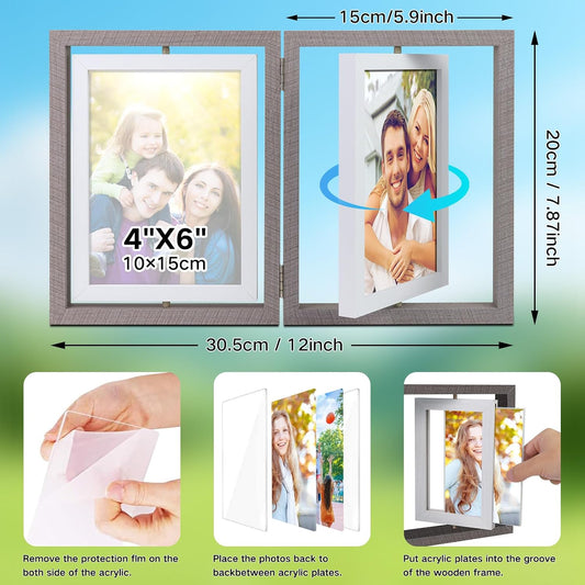 ZEEYUAN 4X6 Desk Rotating Picture Frame Hinges Foldable 4x6 Double Sided Multiple Picture Frame Family Collage Frames Office Desktop, Mothers Day Photo Gifts for Mom Grandma, Friends Graduation Gift