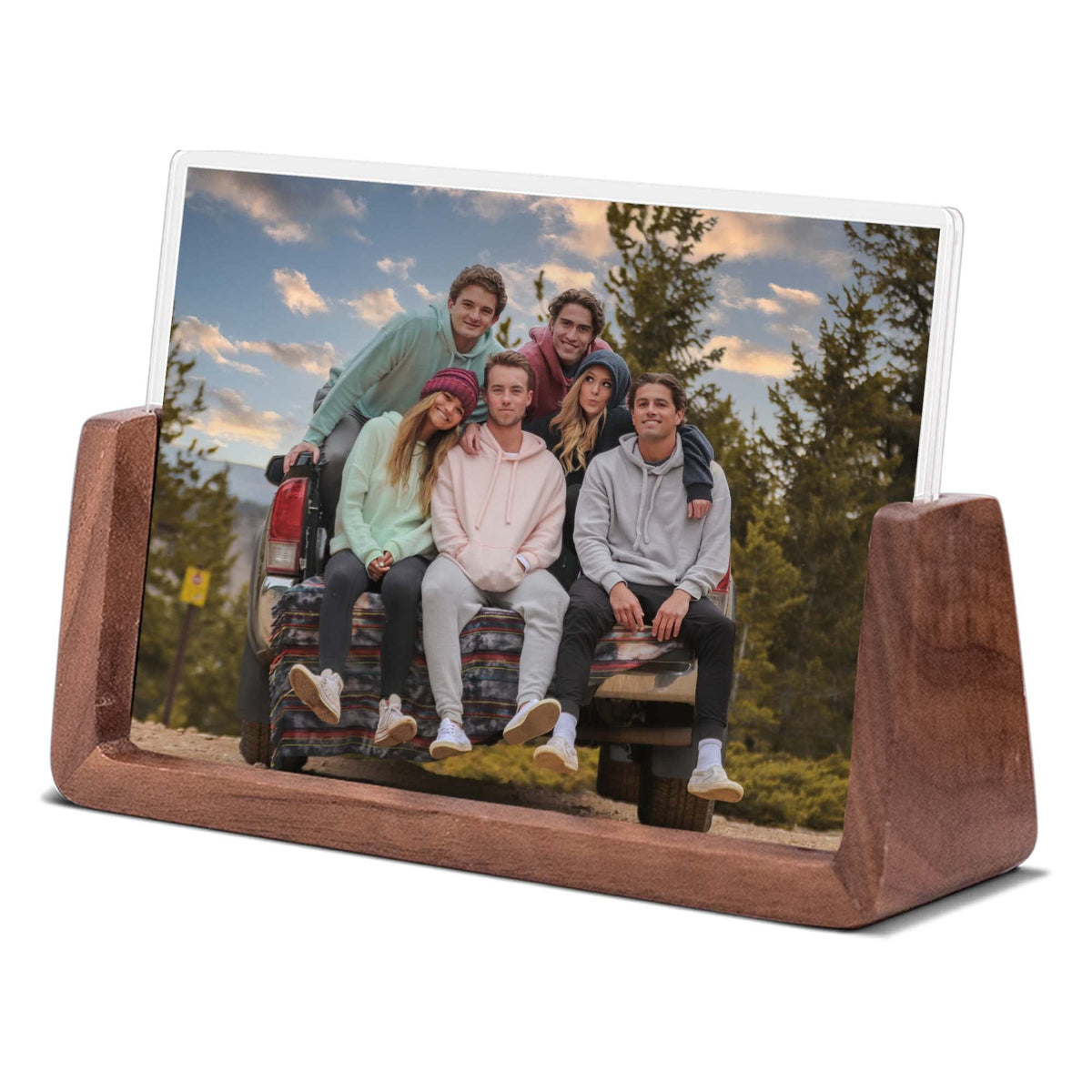 4x6 Picture Frame - 2 Pack, Rustic Wooden Photo Frame with Walnut Wood Base and High Definition Acrylic Glass Covers for Tabletop or Desktop Display (4x6 inch, Horizontal + Vertical)