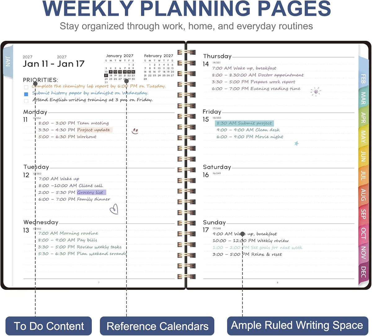 2027 Planner, Weekly and Monthly Calendar Planner Book