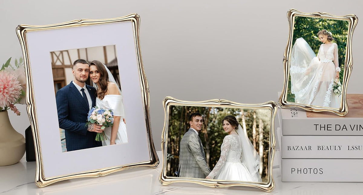 Silver 8x10'' Premium Alloy Picture Frame with Acid Free Mat for 5x7'',Luxury Hi-End Photo Frames 5x7'' with Black Velevt Backing for Desktop and Wall Hanging